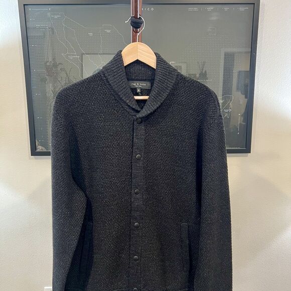 rag & bone - Cardiff Bomber Cardigan - Charcoal - Picture 4 of 6